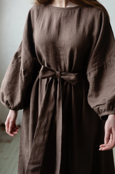 Simple and Elegant Linen Dress with a Classic Touch — Available in Burgundy, Black, Mustard, and Brown 🎨📏| سيمبل